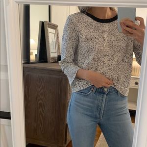 Black and white blouse, button back detail XS